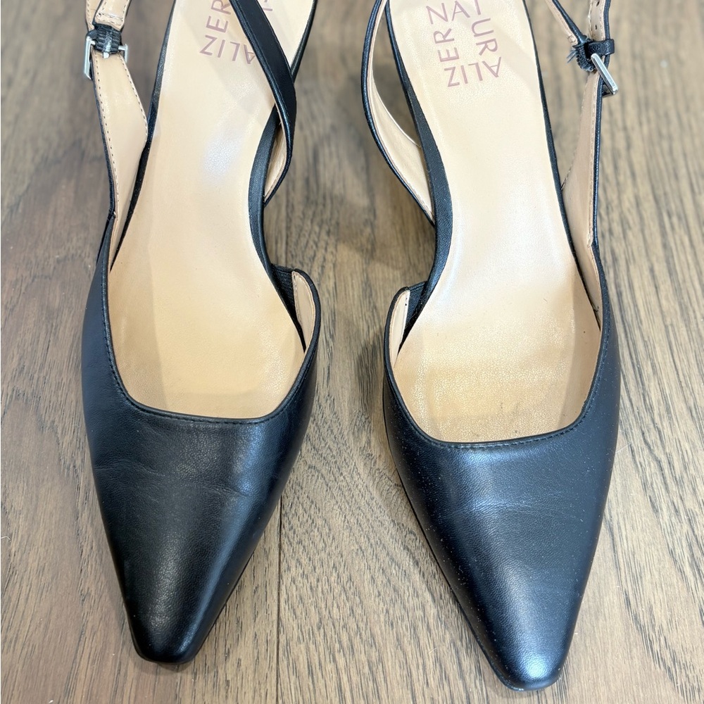Naturalizer Black Leather Dalary Slingback Pumps with Pointed Toe